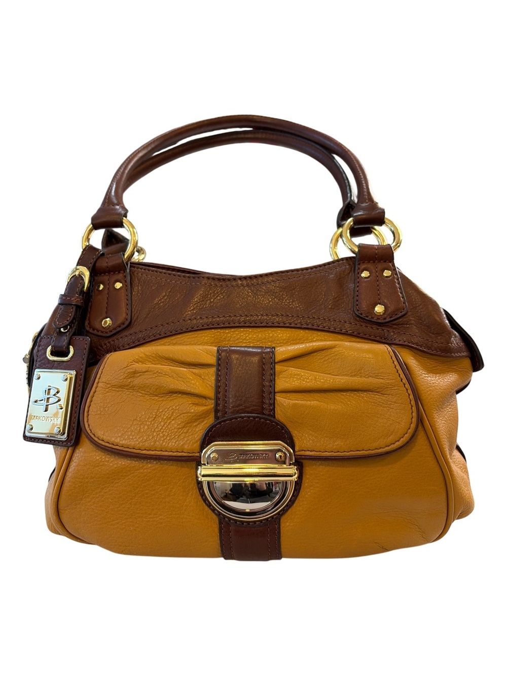 B. Makowsky Vintage Two-Tone Pebbled Leather Satchel Hobo Handbag Bag
